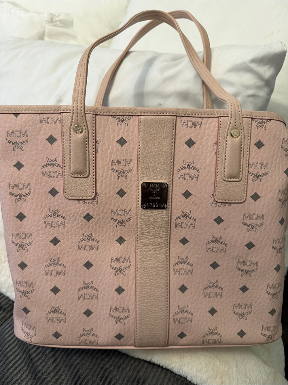 MCM Pink Monogram Leather Tote